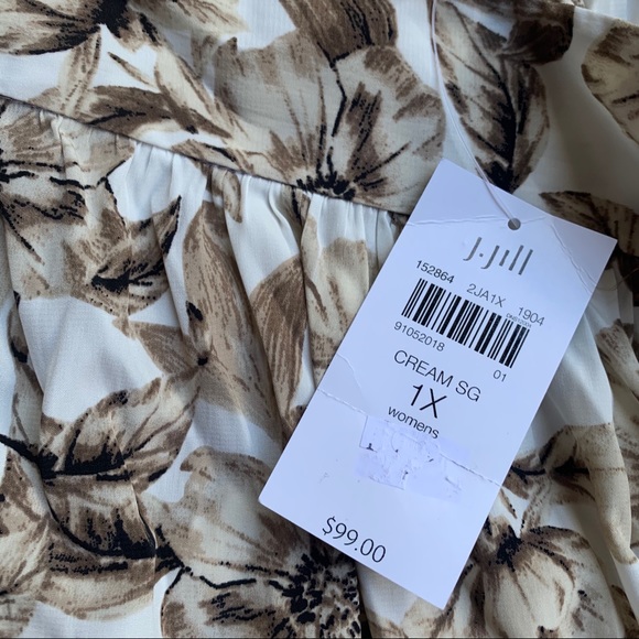 J JILL RUFFLED HI LOW HEM-BEIGE/CREAM FLORAL SKIRT - Picture 13 of 15